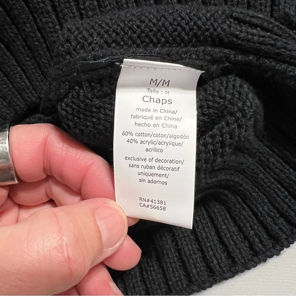 Chaps Mens Black and White Fair Isle Shawl Collar Cardigan Sweater size medium - Picture 8 of 9